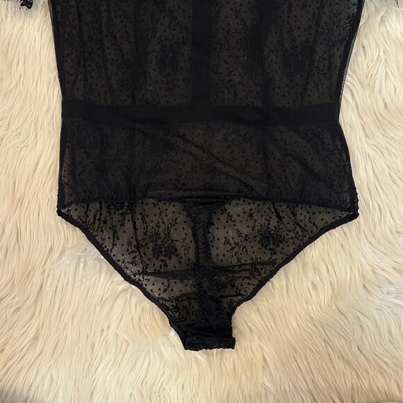 Victoria’s Secret Swiss Dot Bow Sheer Lace Bodysuit Mesh Short Sleeve Blouse - Picture 11 of 16